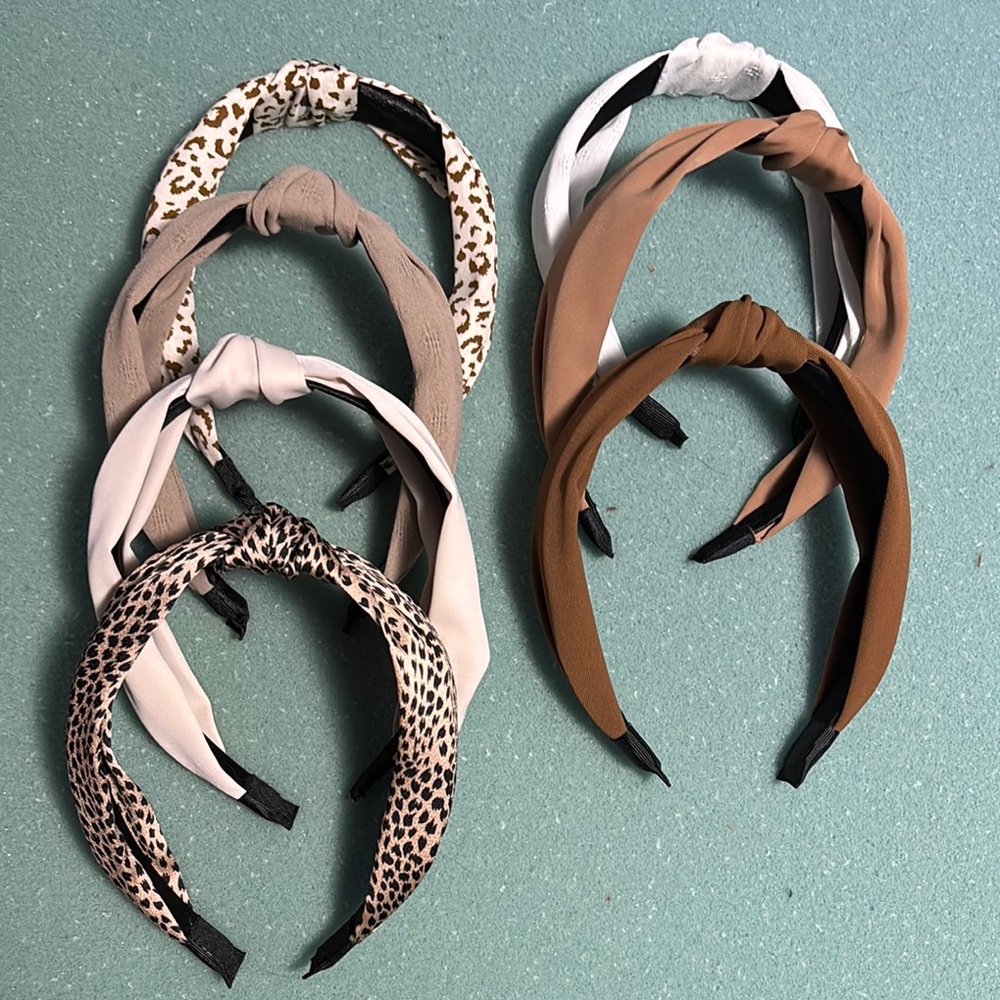 Stylish Women's Headband Set - Brown, White, and Leopard Print
